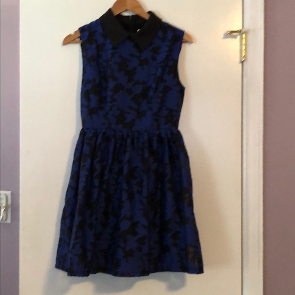 Blue and black collared cocktail dress
